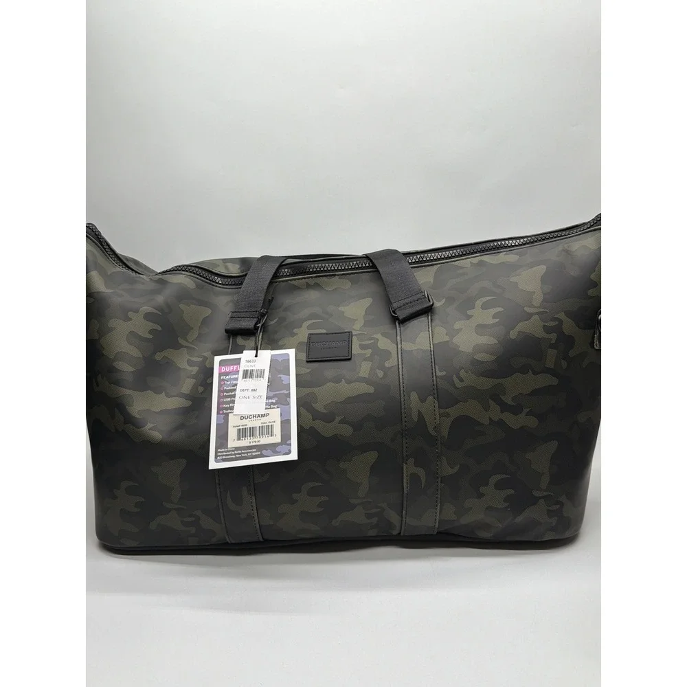 Duchamp London Camo PU Duffle Bag Olive Green 16633 USB Port Laptop Sleeve NEW